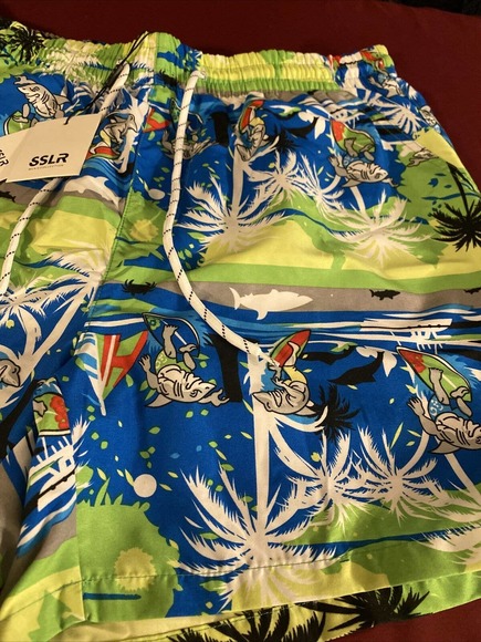 SSLR Mens sz 36 Swim Trunks Quick Dry Swim Shorts, Mesh Lining, Surfing Sharks - Picture 3 of 8